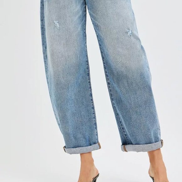 RISEN Full Size Slouchy Ankle Length Barrel Jeans with Cuffs Plus Size - Picture 6 of 6